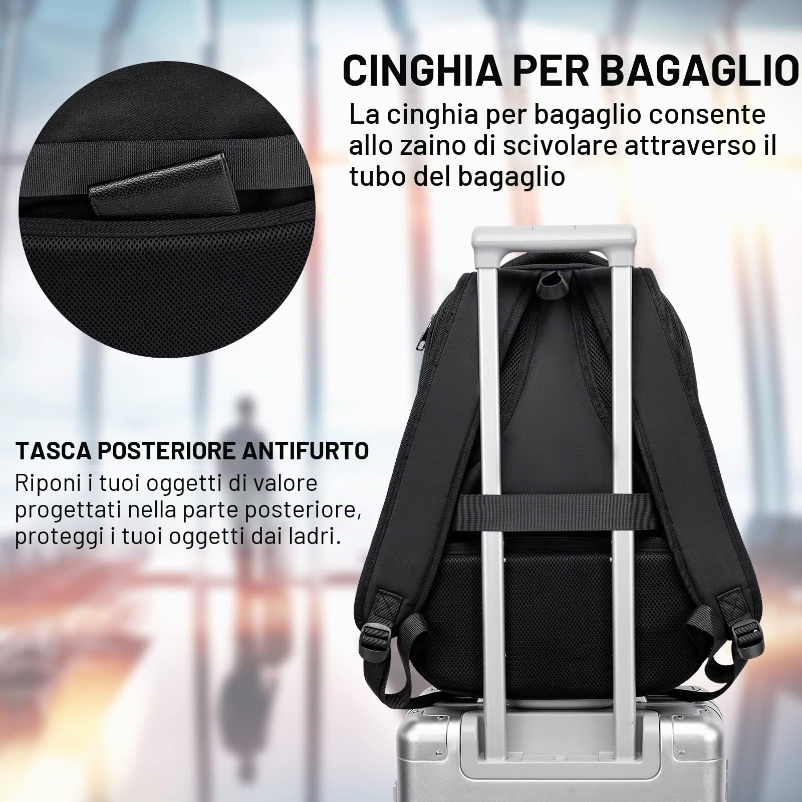 Zaino Uomo, Zaino Scuola Superiore Media Università, Zaino per PC Portatile da 17,3 Pollici con Porta USB, Zaino da Lavoro Impermeabile per Laptop, Viaggio - Regalo per Uomo e Donna, Nero