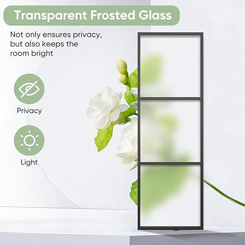 Miniatura 4 de BARNSMITH Puerta de granero de vidrio esmerilado de 28 x 84 pulgadas con kit de herramientas montadas en la parte superior de 6 pies, incluye