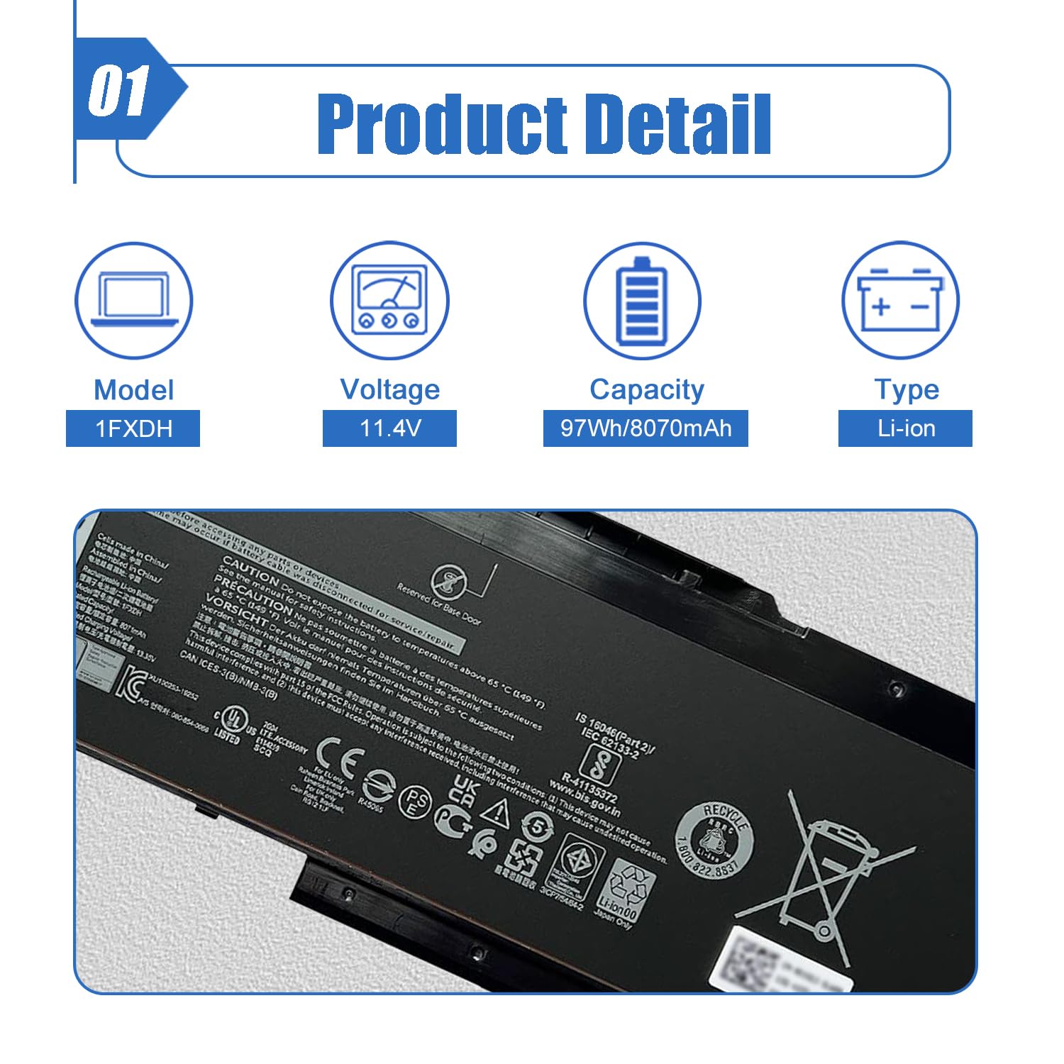 11.4V 97Wh 1FXDH Battery Compatible for Precision 3541 3551 Series IFXDH 1WJTO 1WJT0 01WJT0 451-BCNU 451-BCNV D191G 0D191G : Buy Online at Best Price in KSA - Souq is now