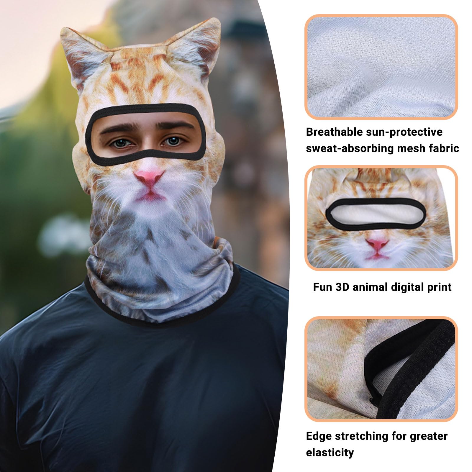 BelleVive 3D Cat Balaclava with Ears, Animal Face Mask, Balaclava