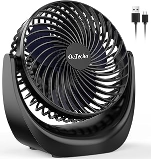 OcTecho Desk Fan USB, 5 Speeds Portable Fan, 25dB USB Fan Silent Powerful, 360°Rotation Table Fan, Electric Mini Fan Desktop, Cooling Fan Bedroom Quiet Fan for Office, Home and Outdoors-Upgrade