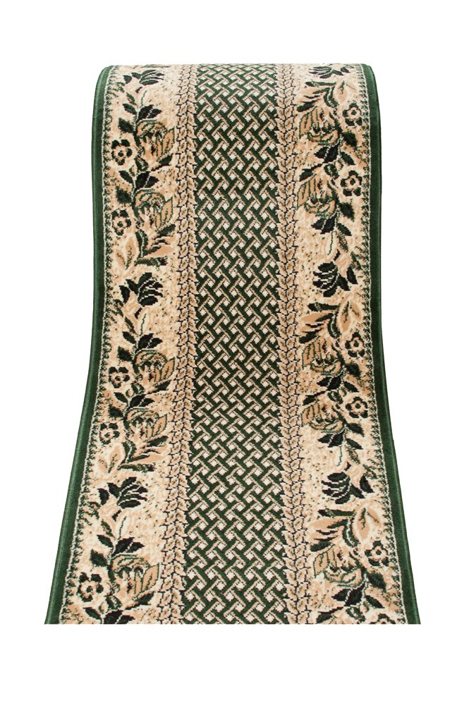 TAPISO Atlas Teppich Läufer Meterware Flur Kurzflor Wohnzimmer Küche Karo Streifen Floral Blumen Grün Creme Meliert ÖKOTEX 80 x 390 cm