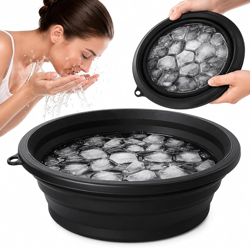 Tigela facial de silicone dobrável POPBLOSSOM com bandeja integrada para gelo