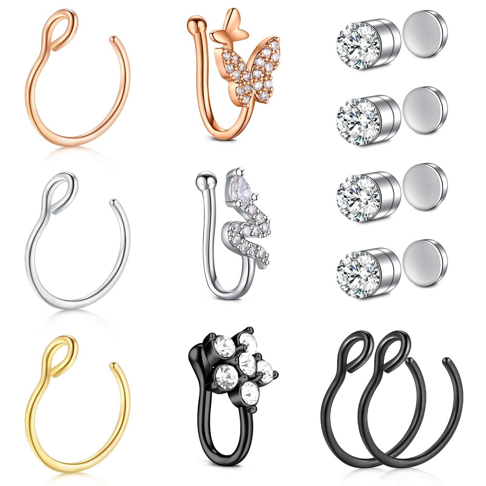AceFun Ear Cuff Clip de Oreja Acero Inoxidable sin Perforación Cartílago Falso Piercing Oreja Labio Nariz para Hombres Mujeres