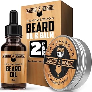 Beard Oil and Balm Set for Men - All-Natural Sandalwood & Citrus Scent, For Beard Growth and Care (2 Pack of 2 oz)