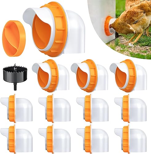 Miniatura 7 de DSTANA Comedero automático para aves de corral con 8 puertos sin desperdicios, con 8 tapones y sierra de 1 agujero, kit de alimentador de pollo por