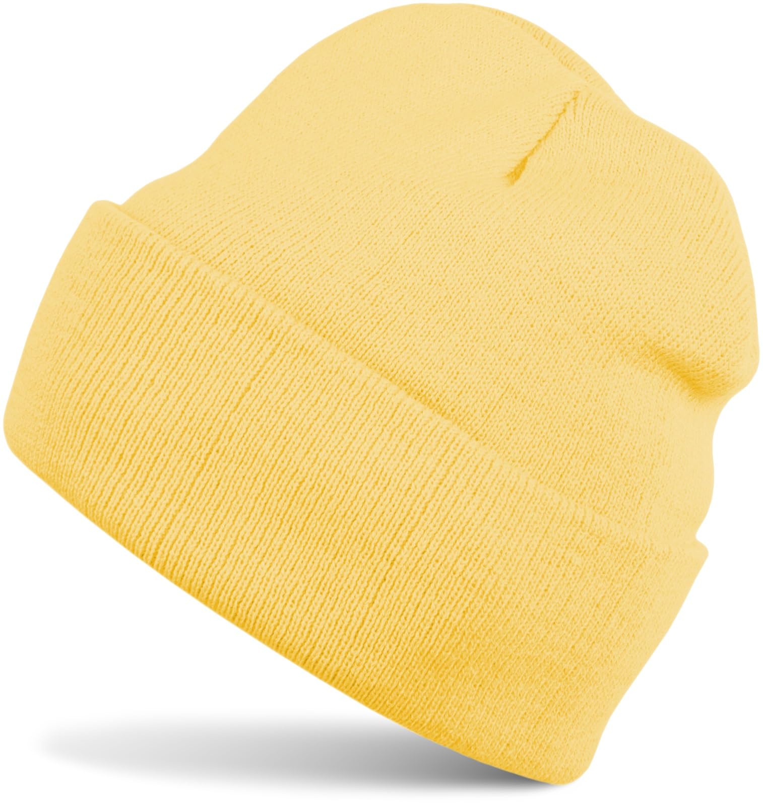 Stylebreaker Buttercup Yellow Kids Knit Beanie With Wide Brim, Double-Layer Hat For Ages 2-5 04024030, Colour: