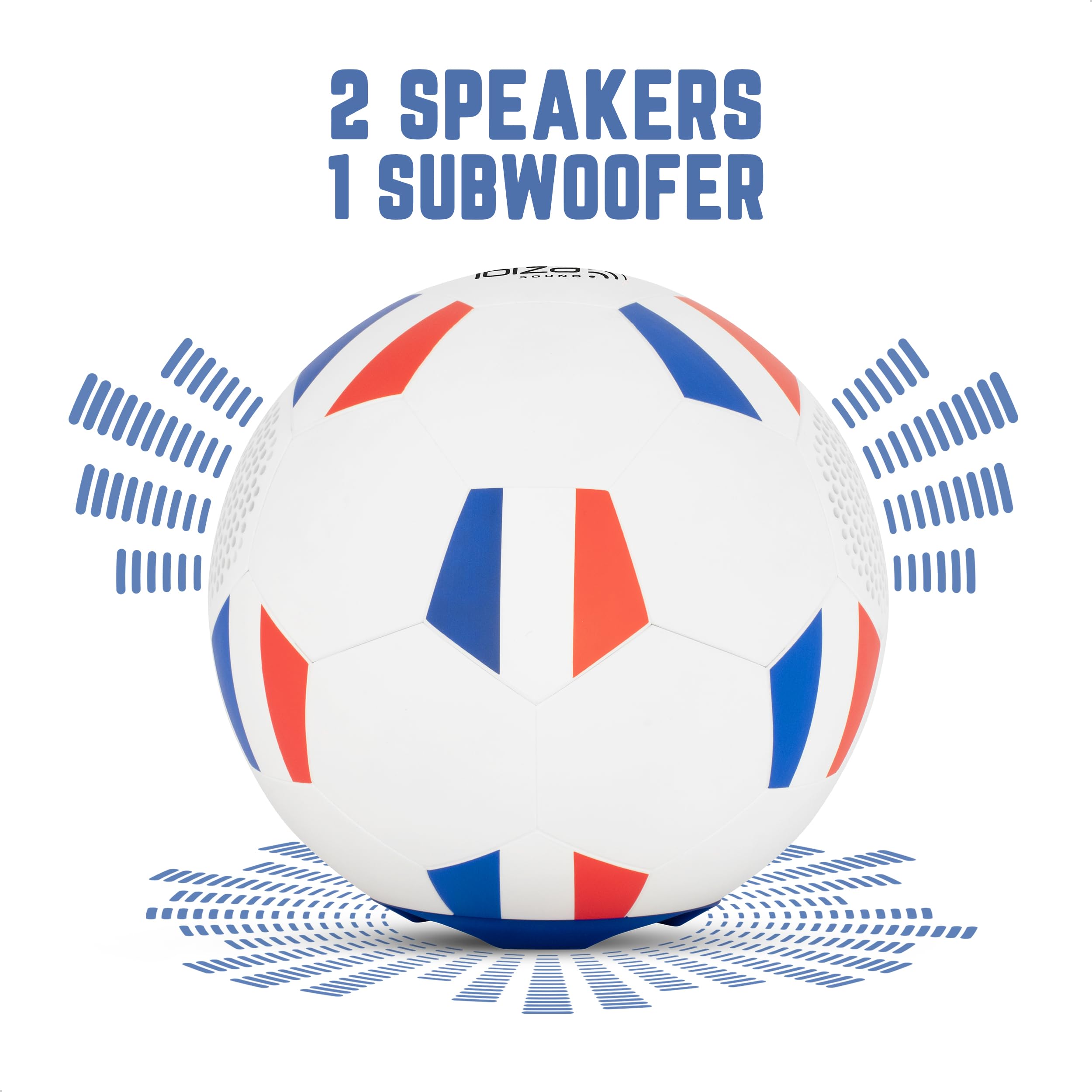 Ibiza - FOOTBALL-SOUND - Baffle, enceinte puissant sur batterie rechargeable - Bluetooth, Micro-SD - TWS - Forme de balle de football aux couleurs de la France - JO, Coupe du monde, foot
