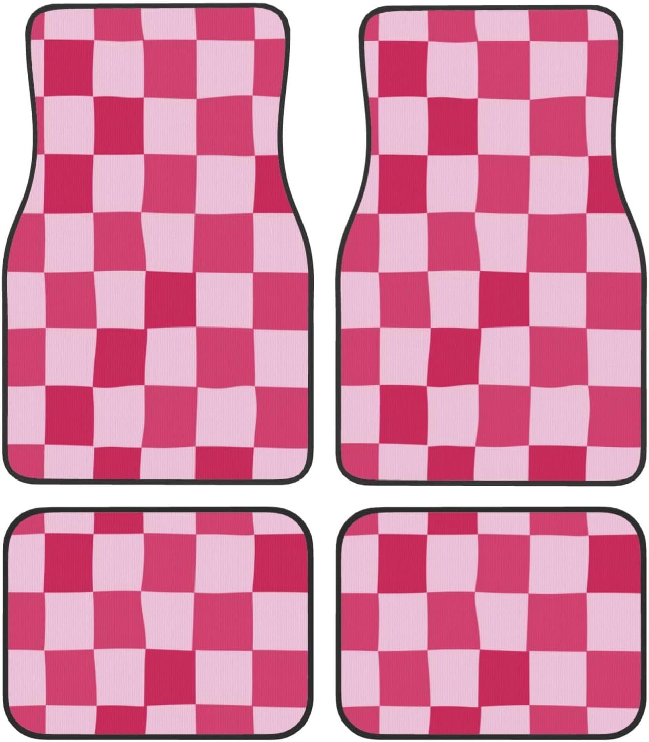 Universal Fit Car Floor Mats, Pink Checkerboard Set of 4pcs Car Carpet Fit for SUV, Vans, Sedans, Trucks