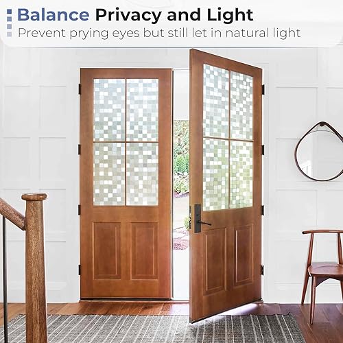 Miniatura 62 de rabbitgoo Película de privacidad para ventana, 3D decorativa vitral, adherencia estática, bloqueo solar, adhesivo de vinilo extraíble, carámbanos