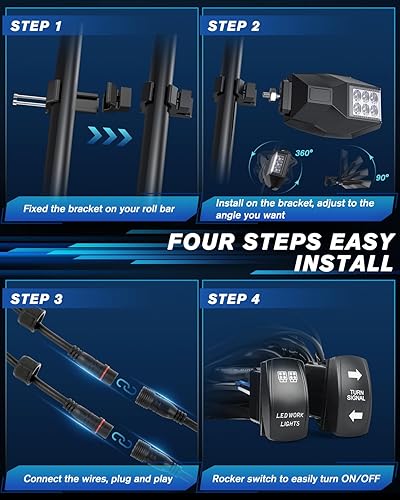 Miniatura 7 de CO LIGHT UTV - Espejos retrovisores laterales de aluminio con luces LED blancas, intermitente ámbar, kit legal de calle, abrazadera de tubo para