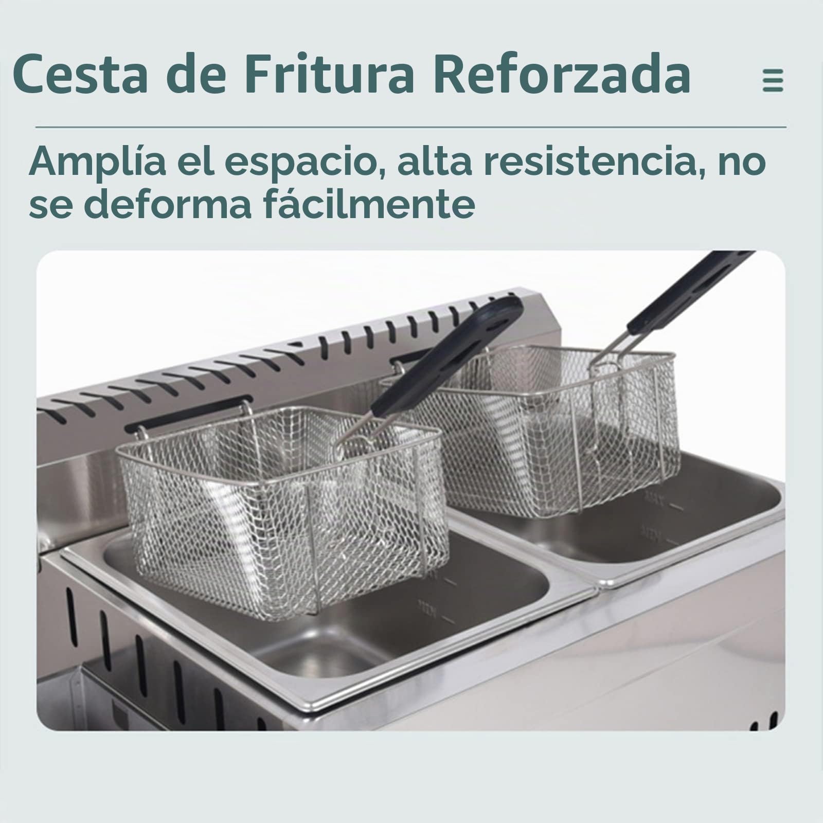 Freidora profesional de gas 10 x 2 con tanque de condimento de acero inoxidable, ideal para patatas fritas comerciales en restaurante familiar, 2 cestas para una cocción eficaz