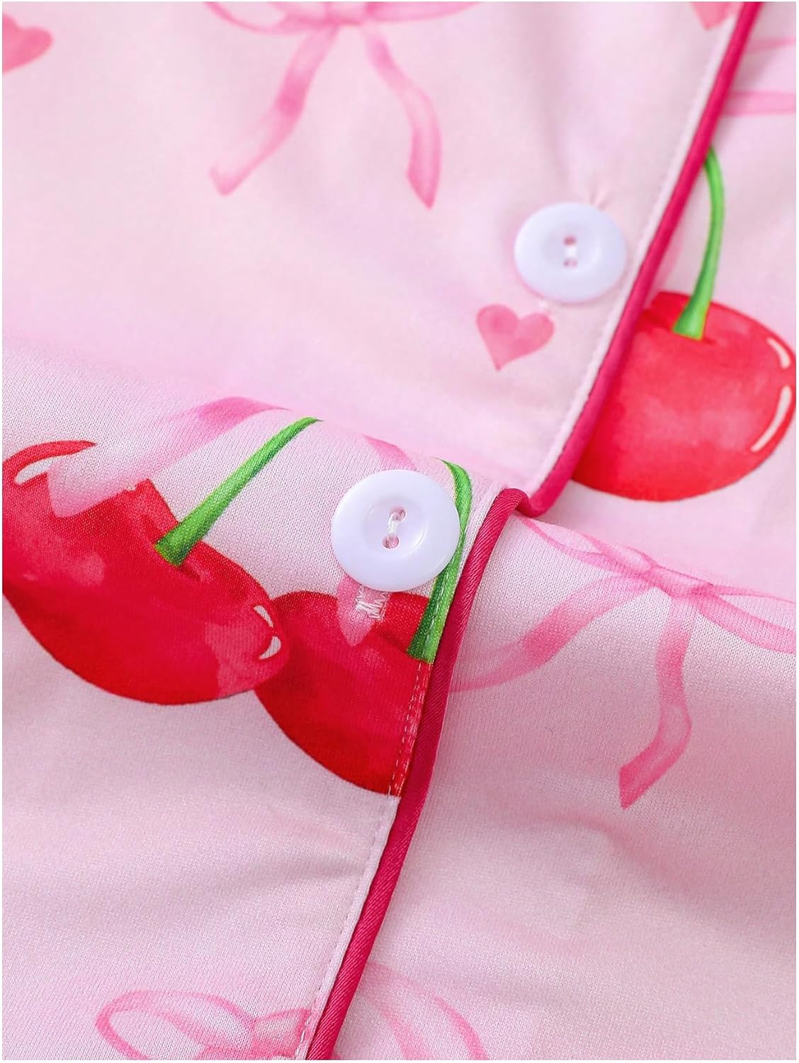 WDIRARA Women's 2 Piece Bow Cherry Print Pajama Set Short Sleeve Button Down Shorts Sleepwear Pjs - Image 3