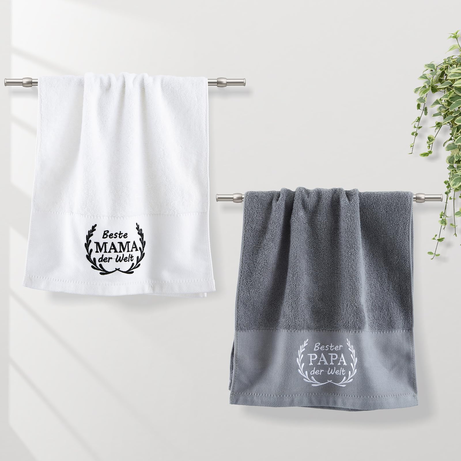 Panelee Serviette Cadeau Beste Oma Und Opa - Lot De 2 Serviettes Brodées 35x70cm Pour Grands-Parents