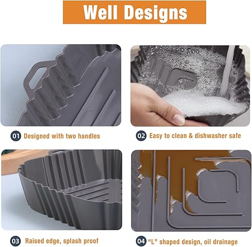 Miniatura 4 de Paquete de 2 revestimientos de silicona para freidora de aire de 73 pulgadas ollas reutilizables Kinglv para accesorios Ninja Foodi duales