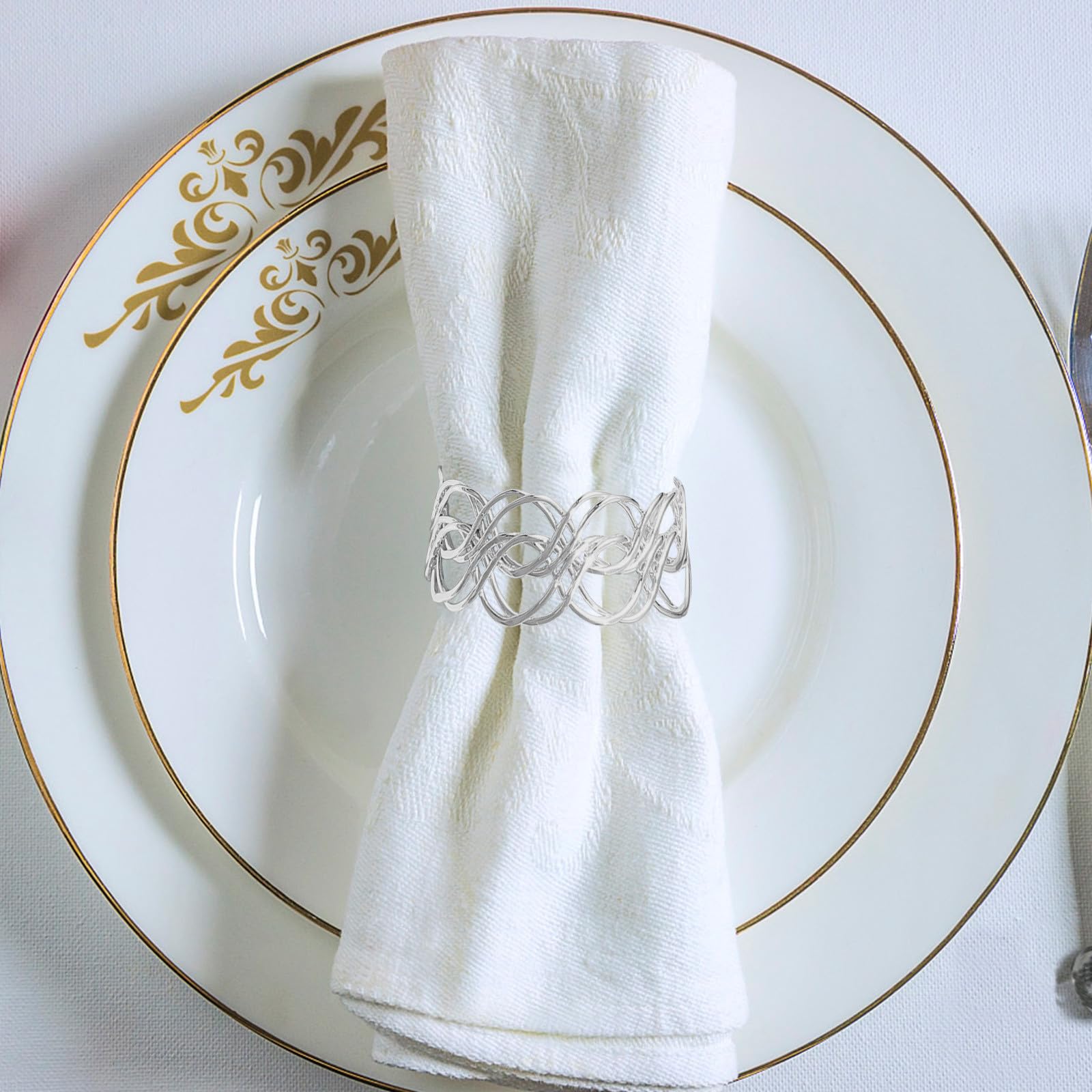 BESPORTBLE Serviettenringe und Glänzende Oberfläche mit Elegantem Unregelmäßigem Webmuster 6 Stück aus Metall Stabile Qualität für Hochzeit und Festliche Tischdekoration