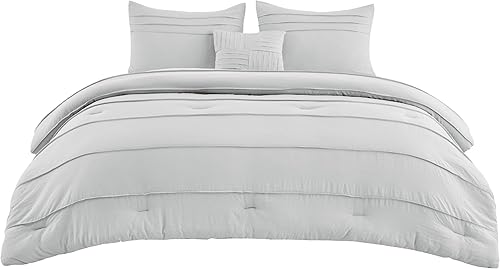 Miniatura 8 de Bedsure Juego de edredón tamaño Queen  Juego de cama plisado de 4 piezas, ropa de cama bohemia gris claro para todas las estaciones, 1 edredón