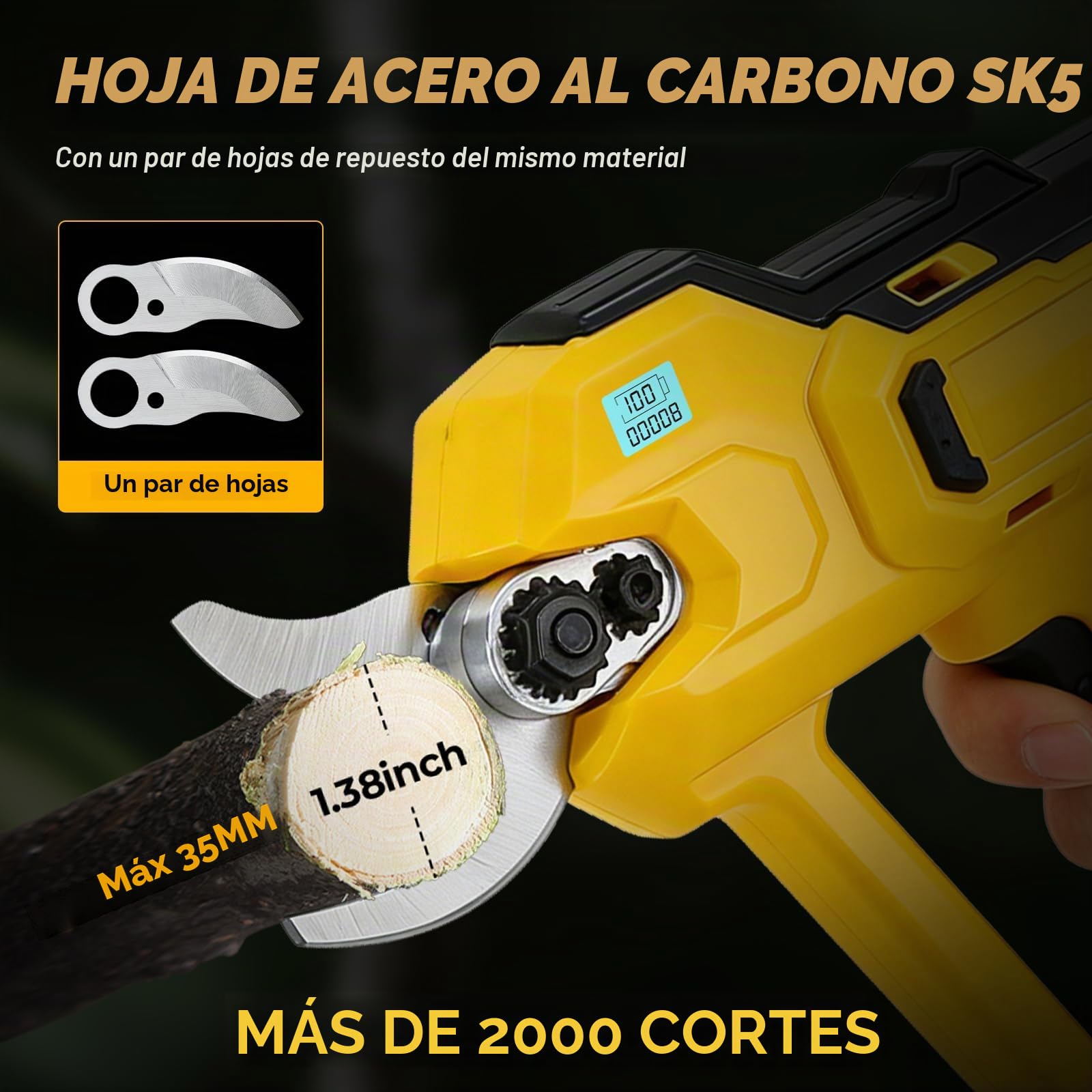 Tijeras de Podar Eléctricas Inalámbricas Compatibles Con Dewalt Batería de 18V (No Batería), Podadora Eléctrica Sin Escobillas de 600W Con Apertura Máxima 35MM, Para Jardín Y Huerto