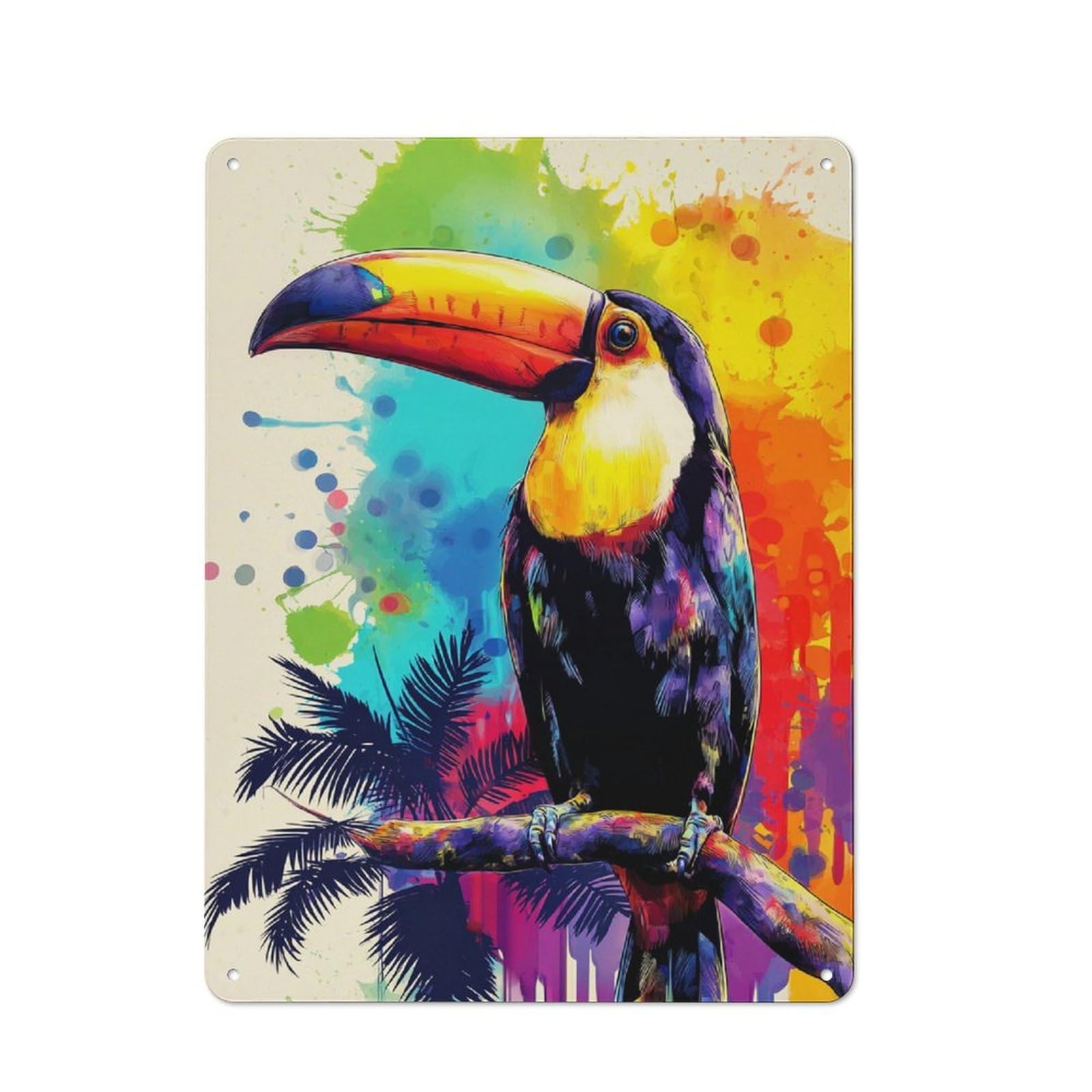 Junmoney Colorful Toucan Artwork Metal Wall Sign 40X30cm, Clean Industrial Loft Wall Plaque For Workspace, Cafe, Hallway Or Garage