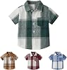 Winmany Boys Short Sleeve Plaid Shirt Toddler Button Down Dress Shirts Summer Checkered Clothes for 1-8 Years