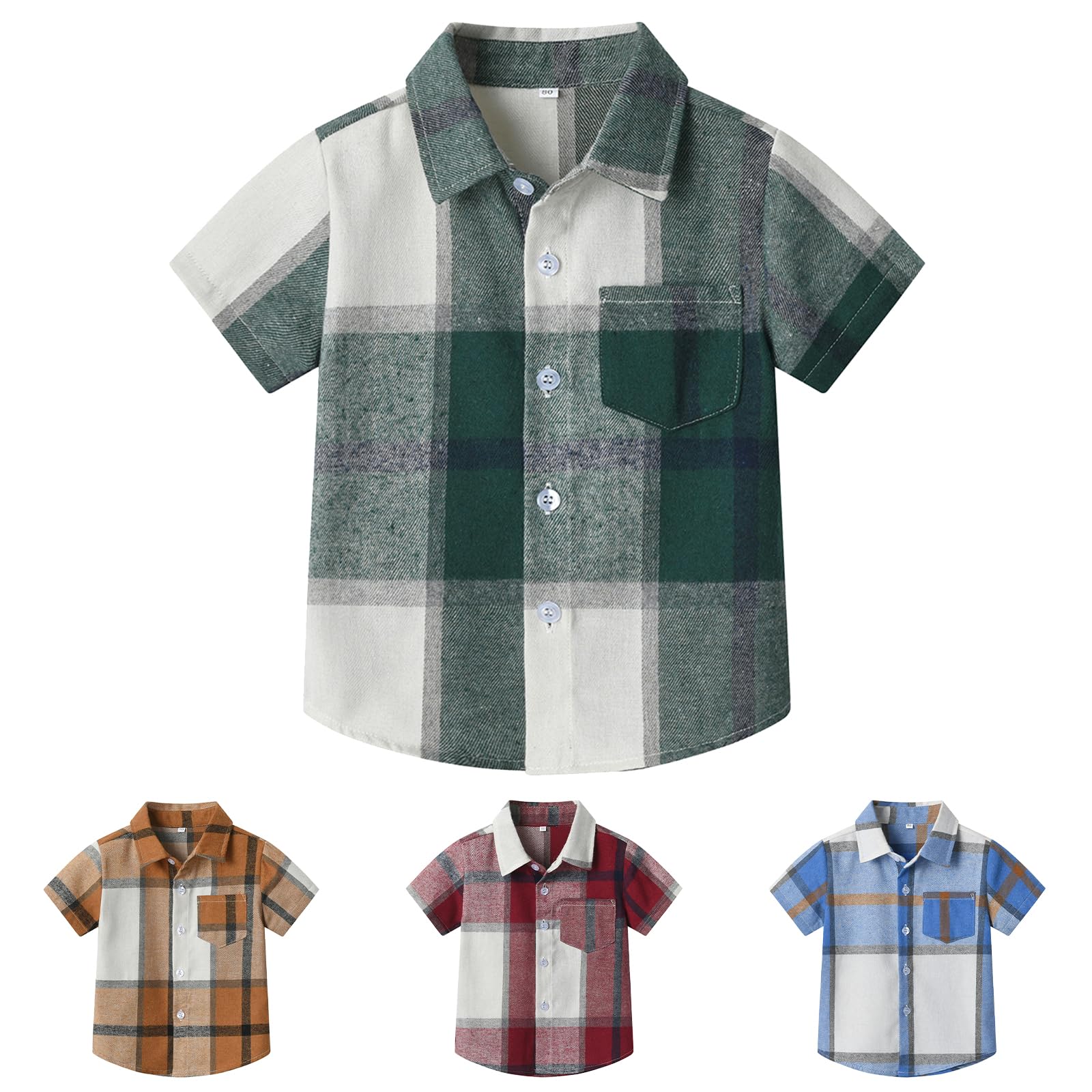 Winmany Boys Short Sleeve Plaid Shirt Toddler Button Down Dress Shirts Summer Checkered Clothes for 1-8 Years
