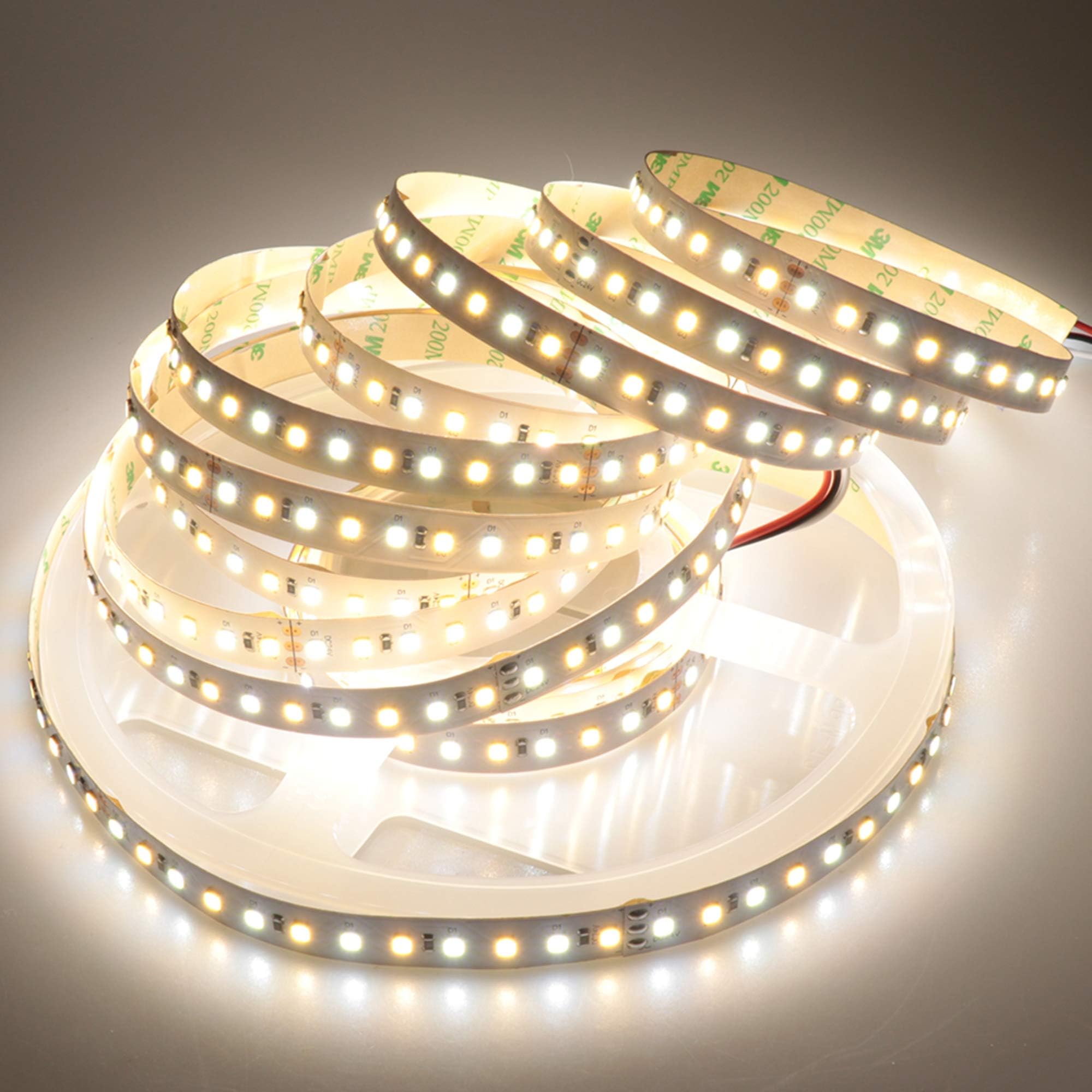 LTRGBW Super Bright Non-Waterproof 2835 SMD 24V 600leds Bi-Colored Dual White Warm Cold Color Temperature Adjustable Flexible LED Strip Light for Home Kitchen Lighting 16.4ft (5M)