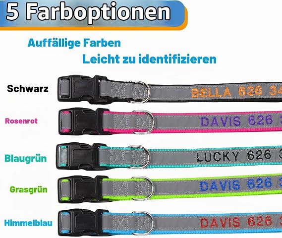 Personalised Reflective Dog Collar Embroidered Dog Collars