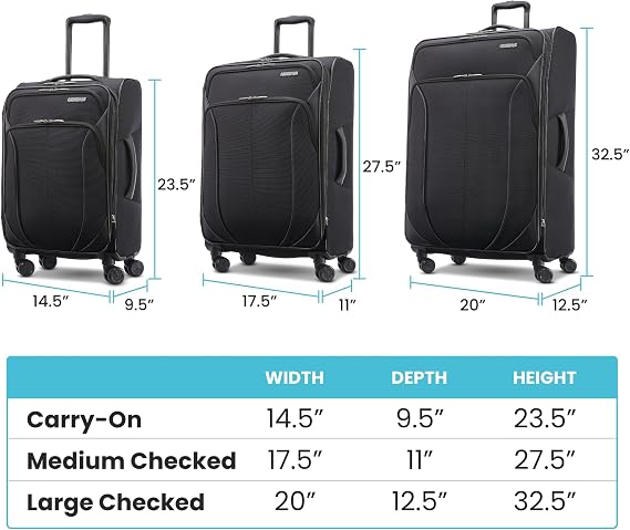 American Tourister 4 KIX 2.0 Softside Expandable Luggage with Spinners, Black, 3PC (CO/MED/LG)