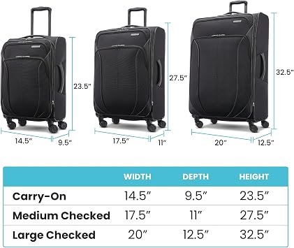 American Tourister 4 KIX 2.0 Softside Expandable Luggage with Spinners, Black, 3PC (CO/MED/LG)