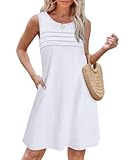 Womens Pleated Front Tank Dresses Fashion Spring Sleeveless Pockets Sundress Casual Summer