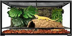 REPTI ZOO Terrário de vidro para répteis de 91,4 cm x 61 cm x 45,7 cm, tanque de hábito de répteis de abertura frontal com portas duplas de dobradiça, terrário derrubado com ventilação de tela