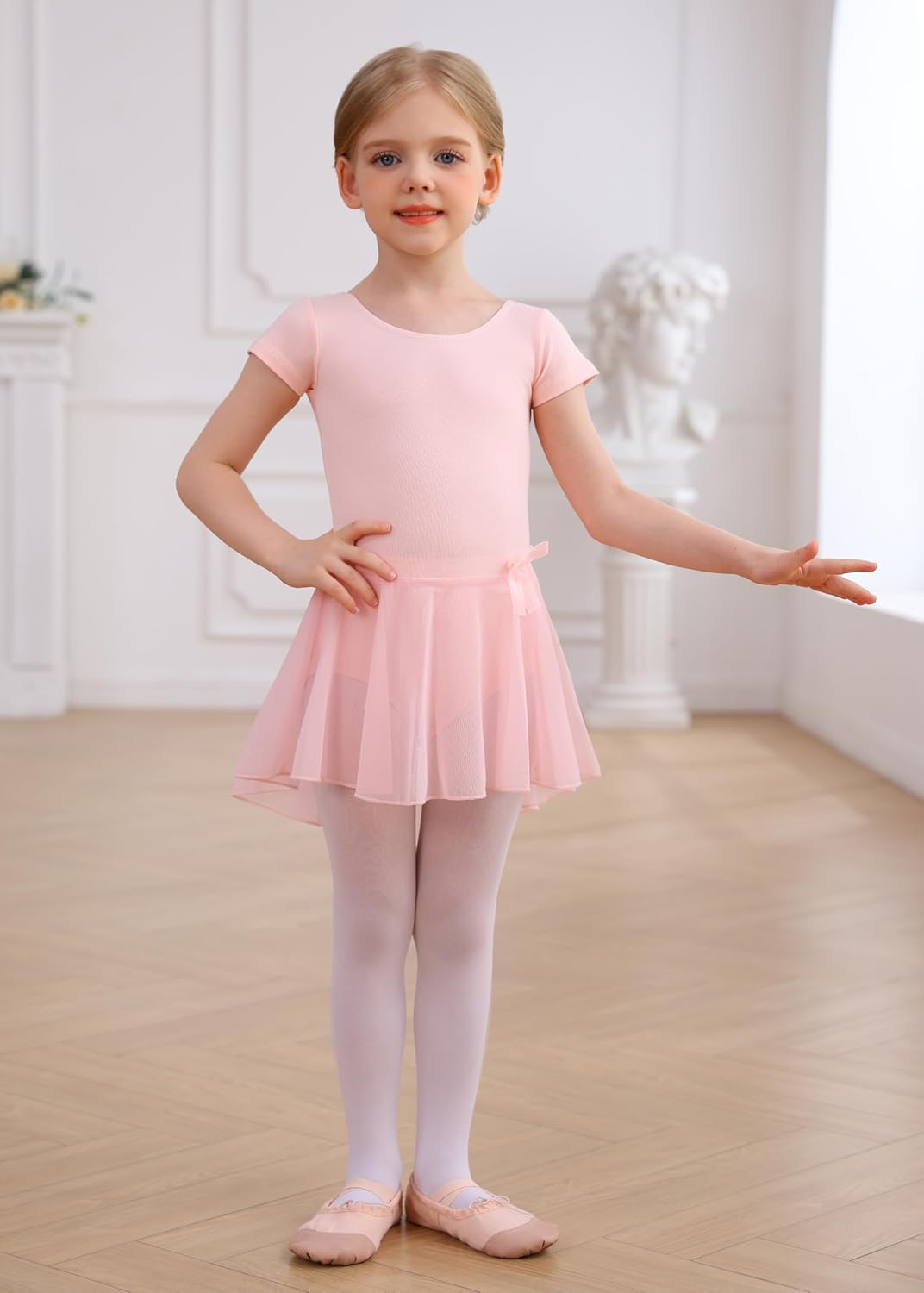 MdnMd Ballet Leotards with Skirt Toddler Girls Dance Ballerina Outfit Dresses Short Sleeve - Image 5