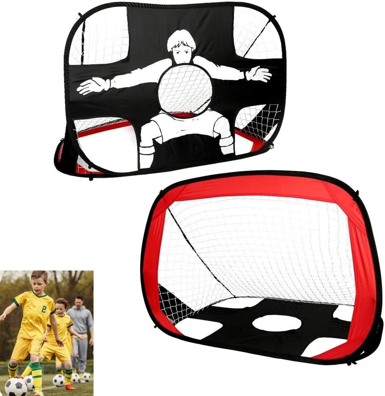 Joyzzz Soccer Target Net, 2 in 1 Pop Up Kids Soccer Goal with Foldable Function, Portable Kids Soccer Goal for Kids and Teens, Indoor and Outdoor Kids Football Goal for Backyard Training and Games