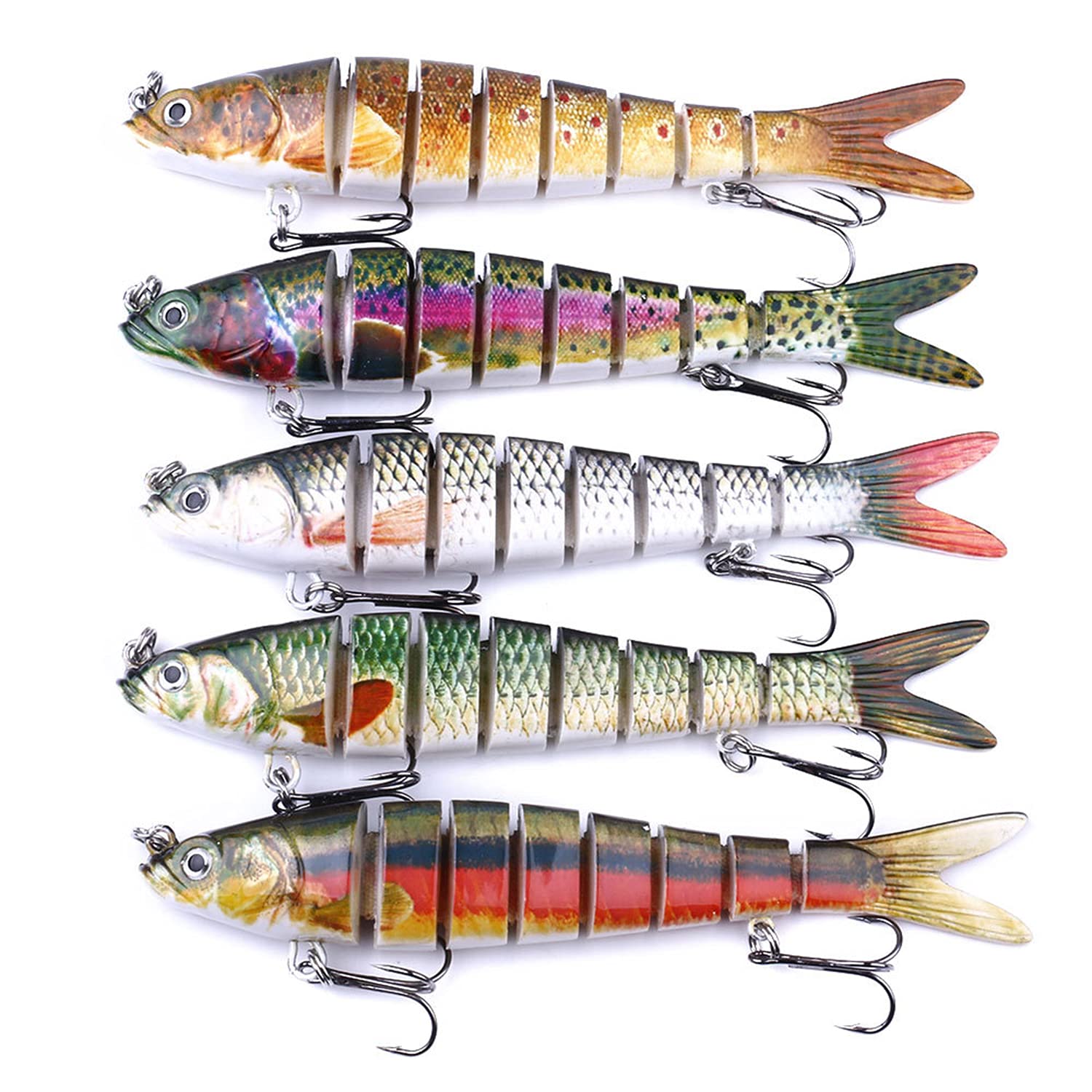 Fishing Lures - Multi Jointed Swimbaits, Slow Sinking, Bionic Lifelike Swimming, Freshwater & Saltwater Bass Fishing Baits Kit - 5PCS