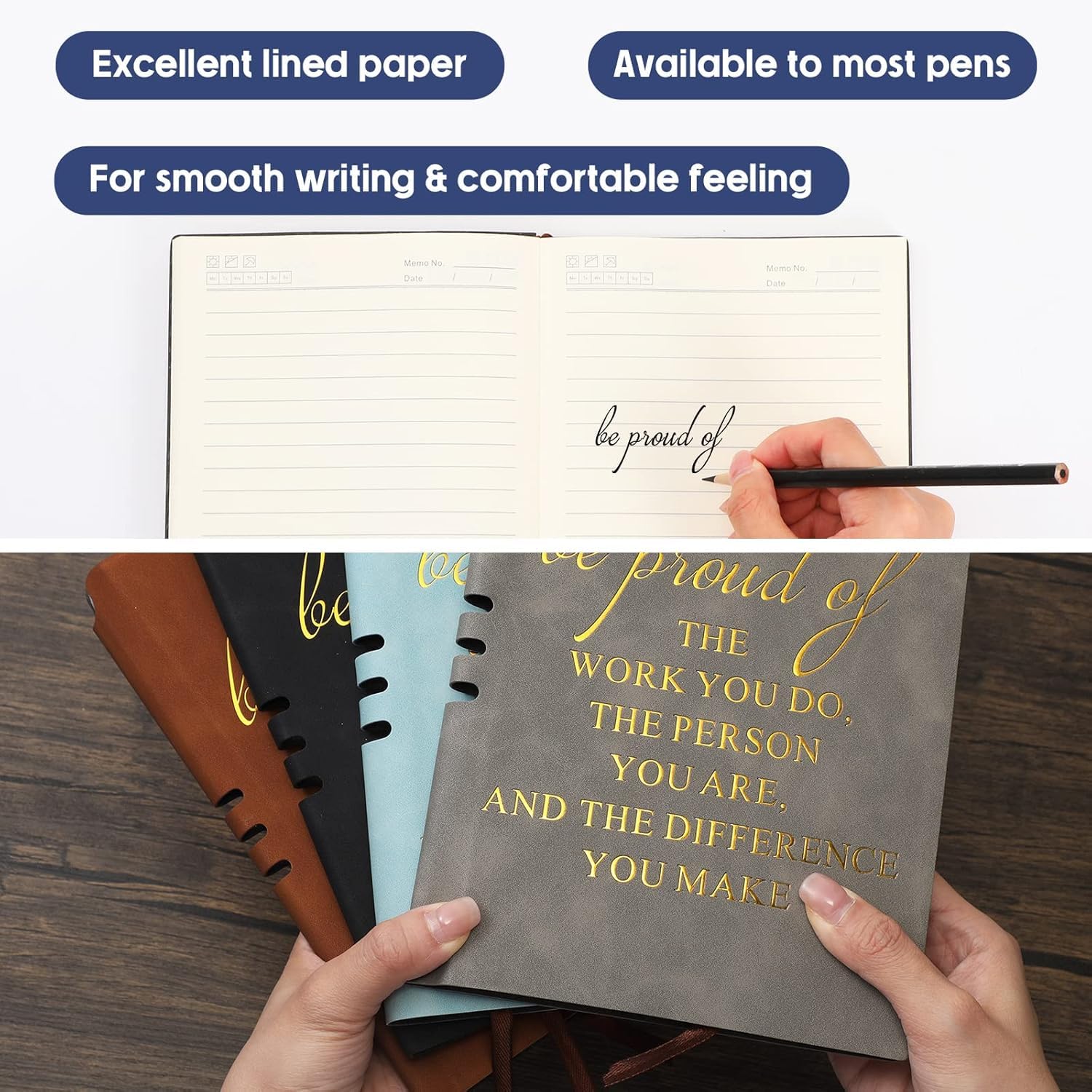 Thank You Gifts For Colleagues Leather Notebook A5,Leaving Gifts For Colleagues Women,Employee Appreciation Teacher Gifts,Team Gifts For Employees Ballpoint Pen Notebook For Coworkers (Grey) - Image 3