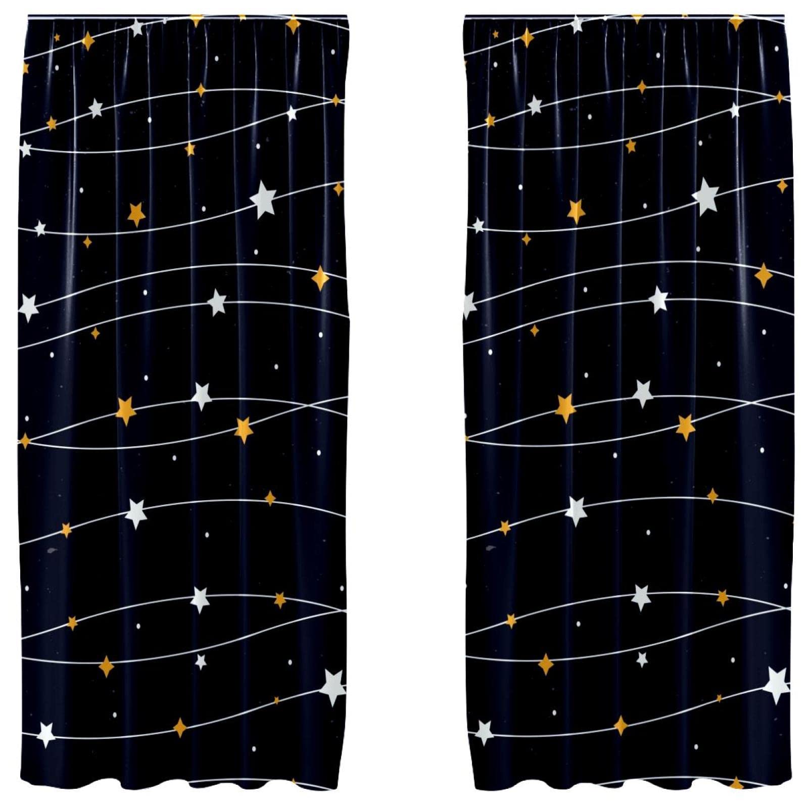 Cortinas de panel ligeras con bolsillo para barra y estampado estelar de 55 x 84 pulgadas