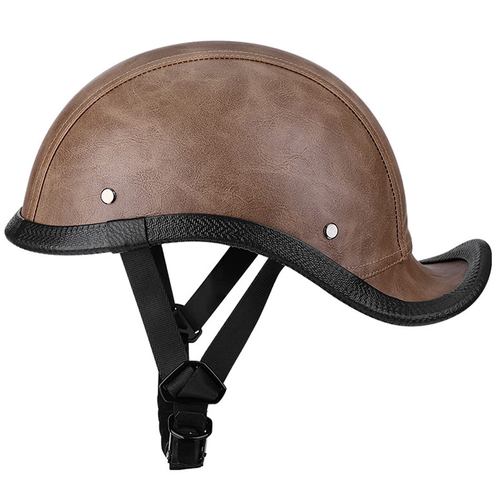 Hanhua Motorcycle Half Helmet for Adult Men Women DOT/ECE Approved Scooter Leather Open Face Vintage Helmet for Street Moped Cruiser ATV Skull Cap