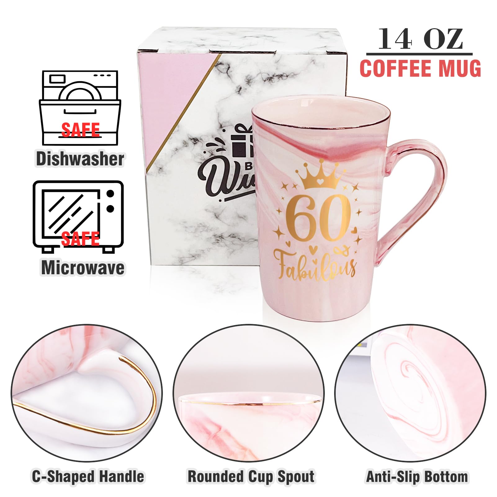 Amazon.com: CINHOLL 60th Birthday Gifts Women 60 Years Old Fabulous Funny  Sixty Birthday Coffee Mugs Cup Ideas for Mom Sister Female Coworker Friend,  14Oz Pink : Home & Kitchen
