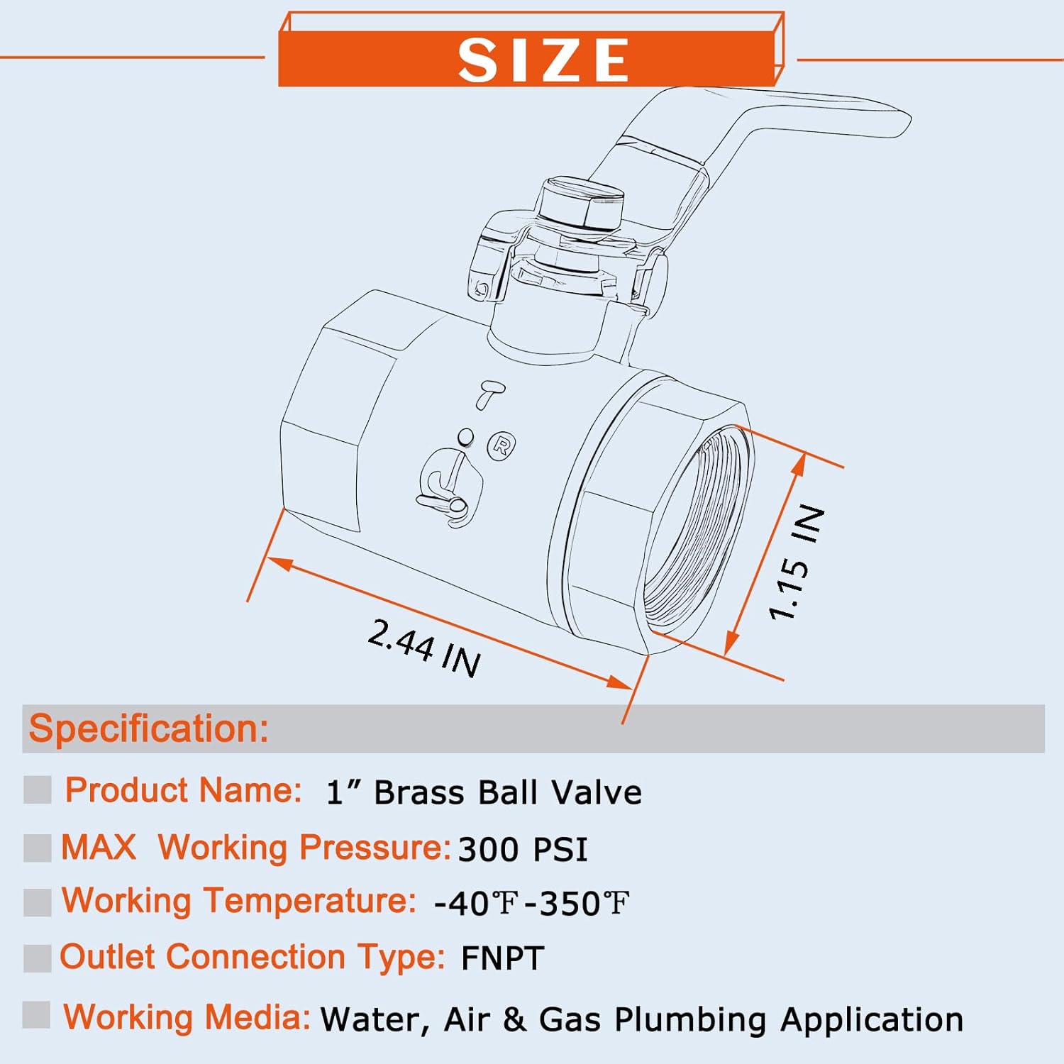 2- pack 1" full port ball valve brass? 1 inch npt brass valve?1" female x female thread heavy duty brass shut off valve water, oil and gas 1",2pcs