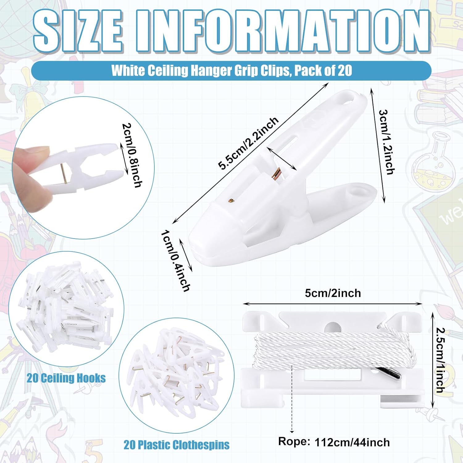 20 Pairs Drop Ceiling Clips for Classroom Ceiling Hanging Hooks White Hangers Clips for Hanging Drop Grid Decorations