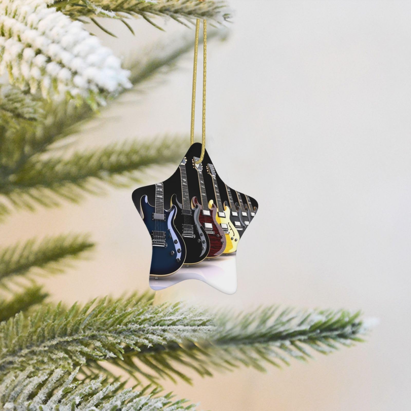Christmas Tree Decoration Hanging Star Ornament Electric Guitar Ceramic Ornaments Christmas Tree Decorations Star Pendants for Xmas Tree Winter New Year Wedding Party Supplies