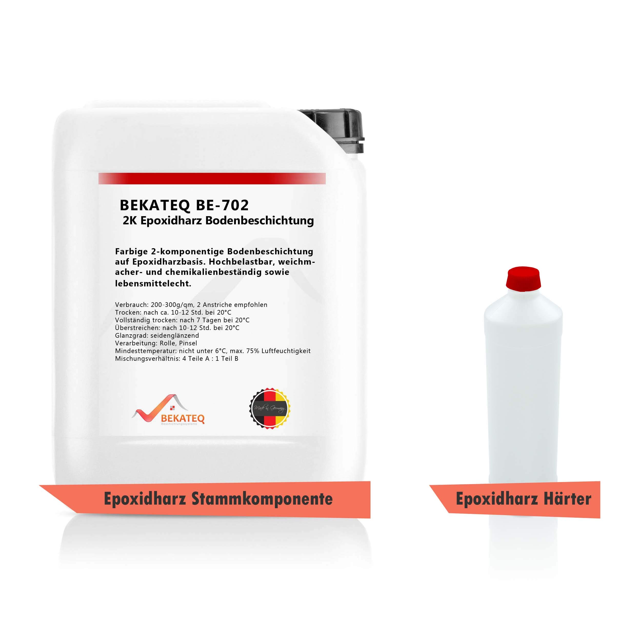 BEKATEQ 2K Epoxidharz Silbergrau 5KG I Bodenbeschichtung UV-optimiert, Selbstentlüftend, Geruchsarm, Betonfarbe für außen & innen I Bodenfarbe für Garagenboden, Werkstatt- & Industrieboden BE-702
