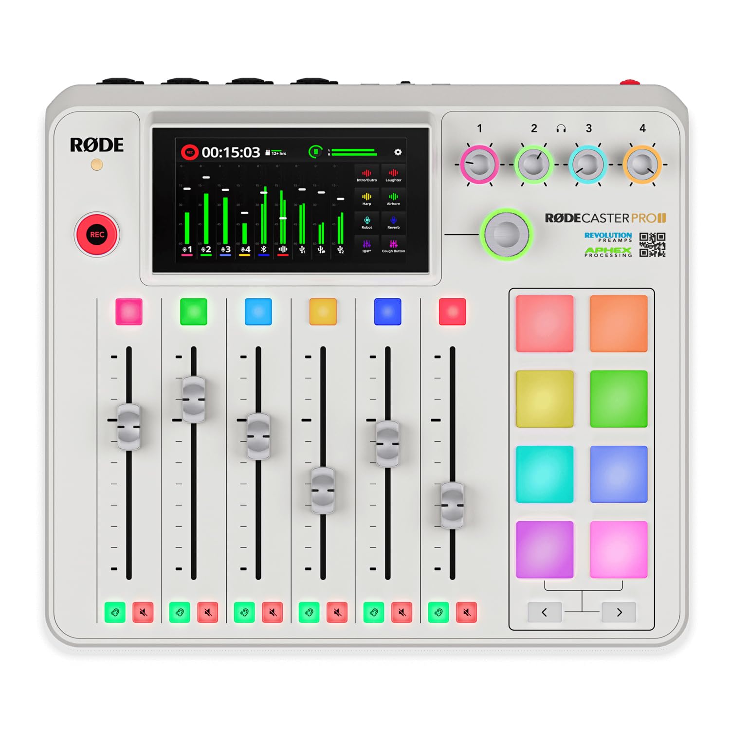 Rode Rodecaster Pro II Audio Production Studio Podcast Station Weiss + Rode Podmic Weiss Mikrofon + keepdrum XLR-Kabel