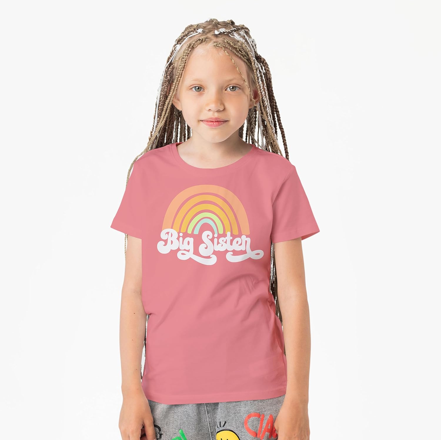 Big Sister Rainbow Big Sister Sibling Reveal Announcement Shirt for Baby and Toddler Girls Sibling Outfits