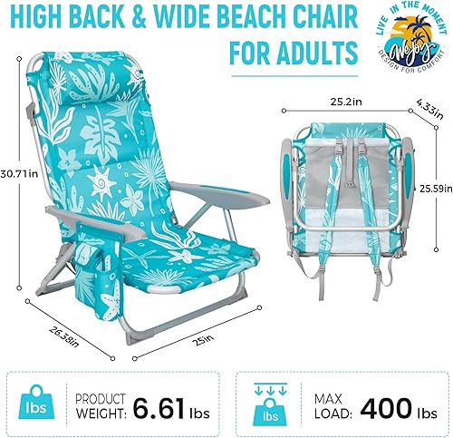 Miniatura 3 de #WEJOY Silla de playa para adultos, posición ajustable reclinable, plana, ligera, plegable, portátil, silla de aluminio con correas para mochila,