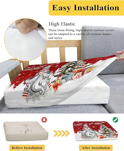 Miniatura 5 de Fundas de cojín elásticas rojas de Navidad para sofá, seccional, individual, en forma de T, protector para muebles con parte inferior elástica,