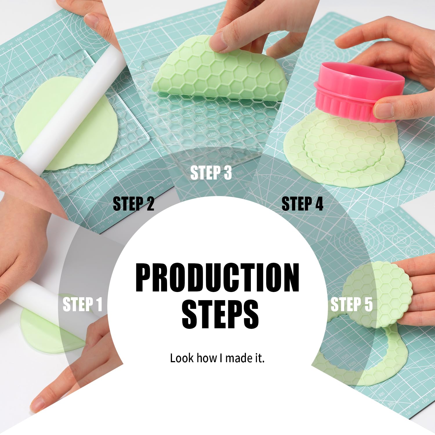 KALAIEN Keksstempel, Fondant-Impressionsmatte, Polymer-Ton-Texturbögen für Fondant, Prägestempel zur Kuchendekoration, 3er-Set, Stil 1