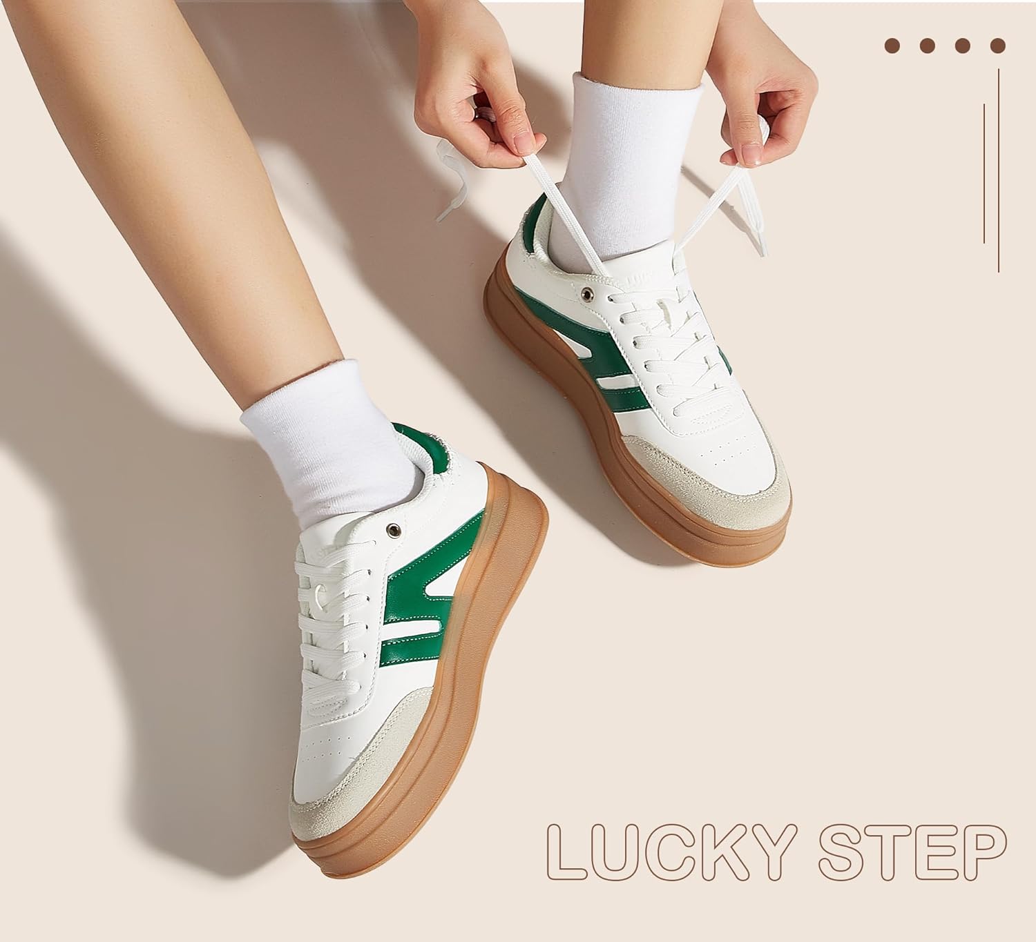 LUCKY STEP Women's Platform Retro Fashion Sneakers Classic Casual Gum Rubber Sole Skate Trainer Tennis Walking Shoes Thick Sole Trendy Footwear - Image 2