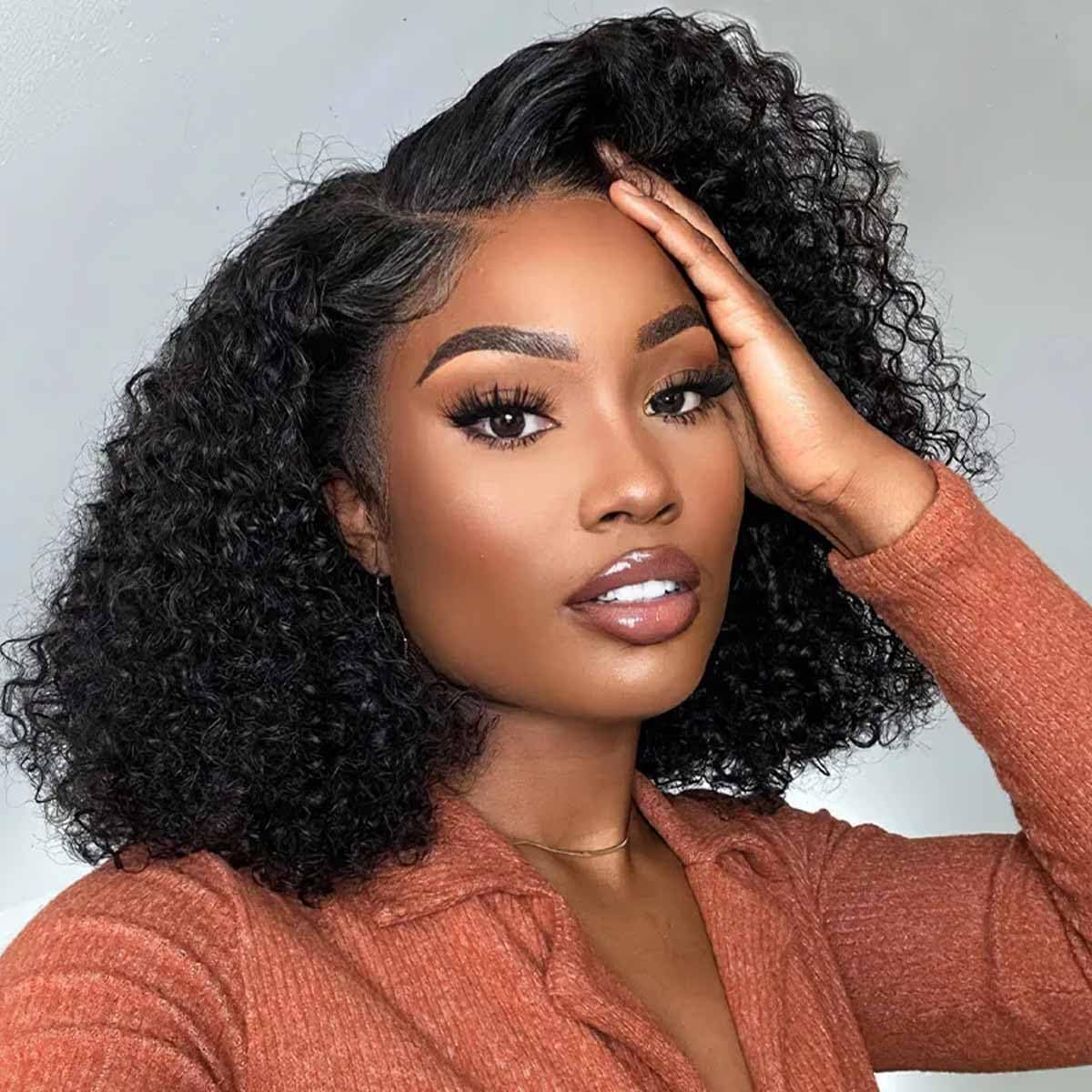 12” HUMAN HAIR Short Deep Curly Lace Front Wig NEW Short Curly Bob Human Hair Wig 12 Inch | HD Transparent Lace  main image 3