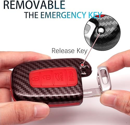 Miniatura 5 de Funda para llavero KIA de 4 botones, funda de silicona suave ABS con patrón de fibra de carbono premium compatible con Hyundai Azera Elantra GT
